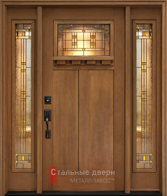 Входная дверь с витражами по бокам №344